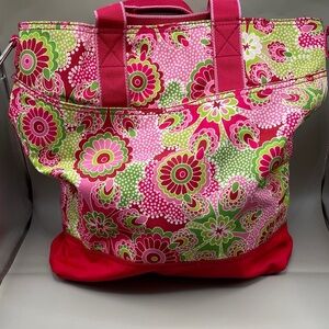 Hadaki Floral Pink and Green Tote Bag by Hadaki Nylon Comes with Shoulder Strap